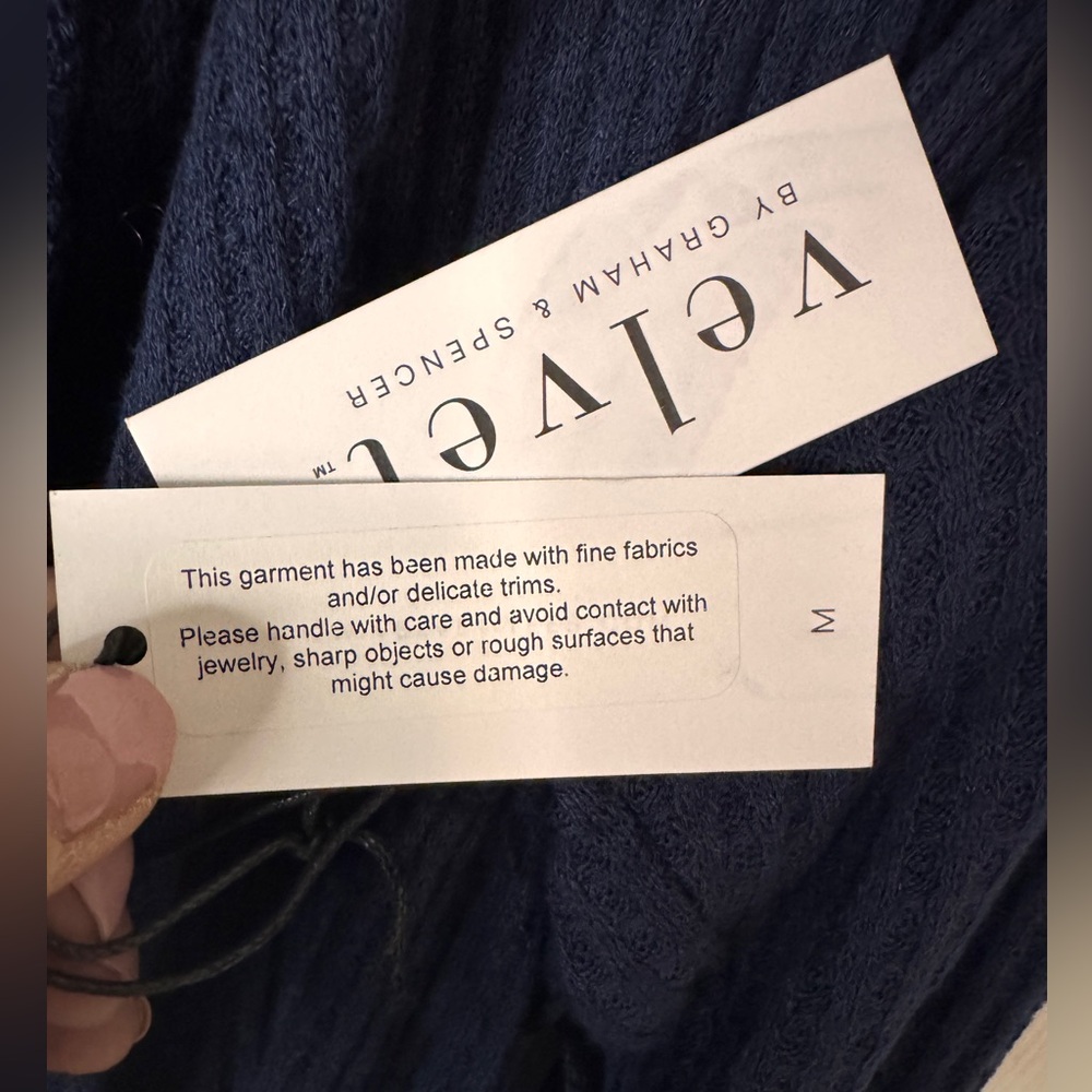 ⭐️NWT Velvet Navy Blue Thermal Waffle Long Sleeve Cardigan Size Medium women’s - Picture 8 of 10
